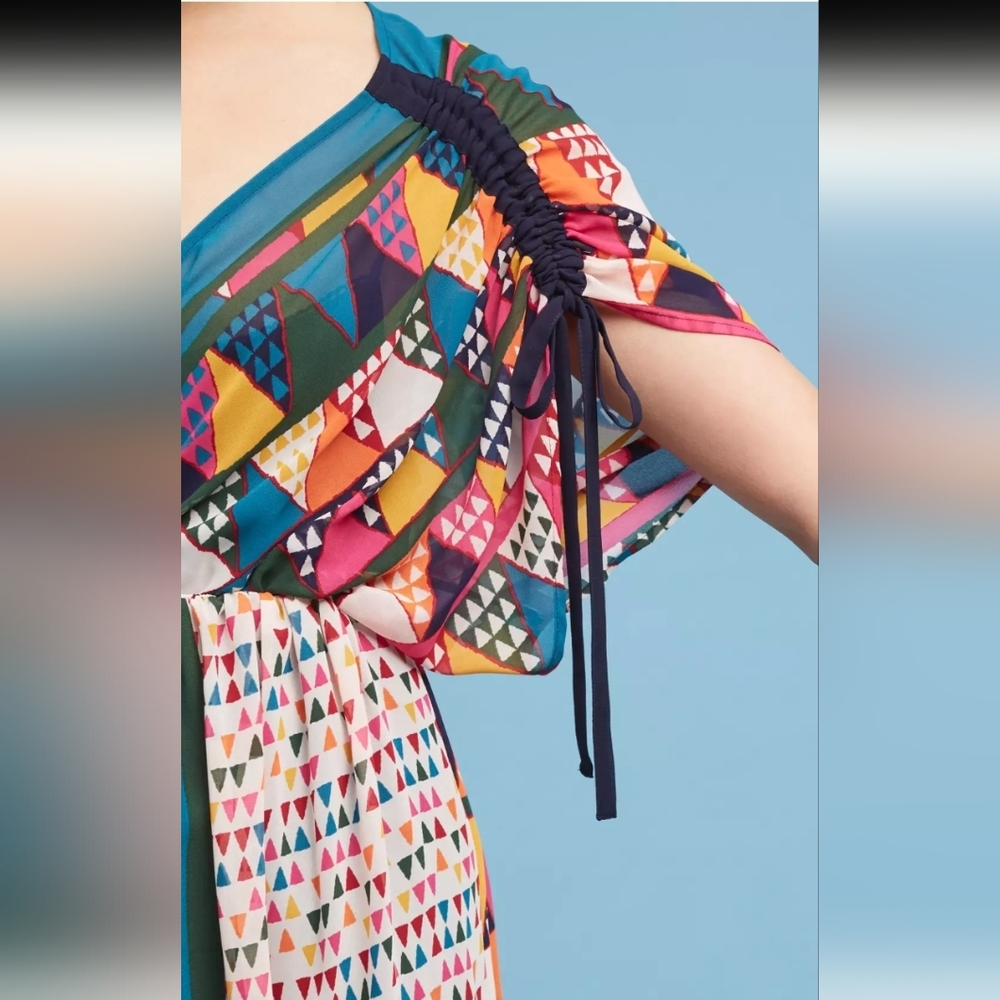 Anthropologie NWT Maeve Multicolor Geo-Printed Sheer Dress Size 6 - Picture 2 of 8